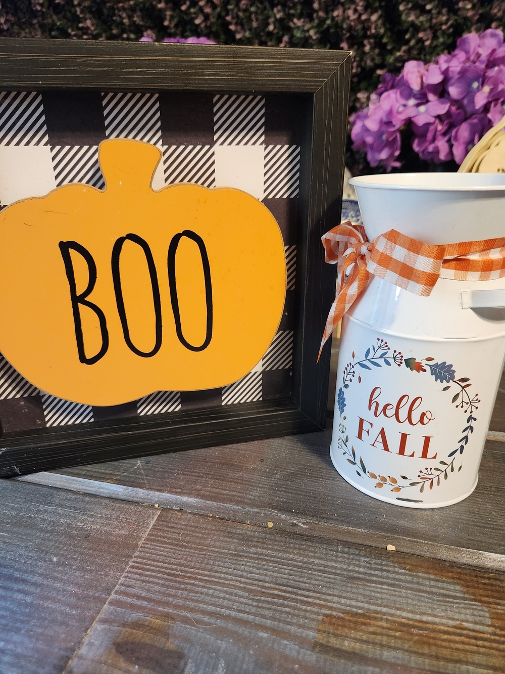 Fall Decor Framed Pumpkin & Hello Fall Milk Pitcher Vase
